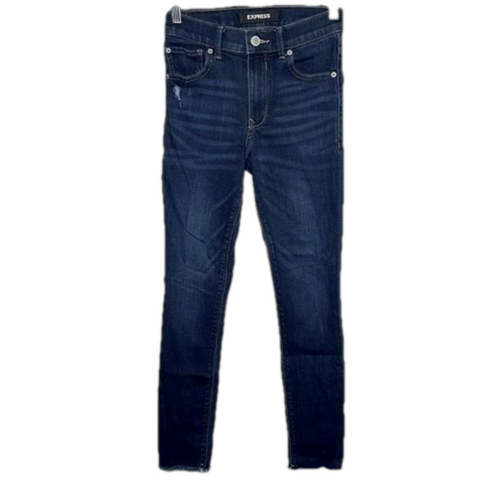 Express Dark Blue Stretch Denim Ankle Legging Jeans High Rise Frayed 00R
